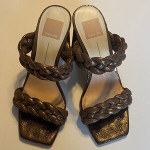 Dolce Vita Metallic Braided Brown Slide Heels